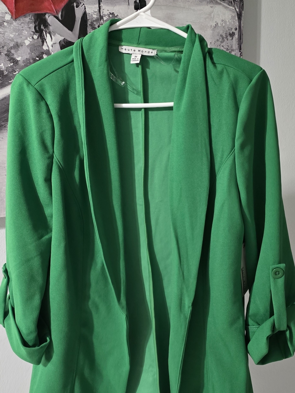 Green haute monde open front blazer size m
